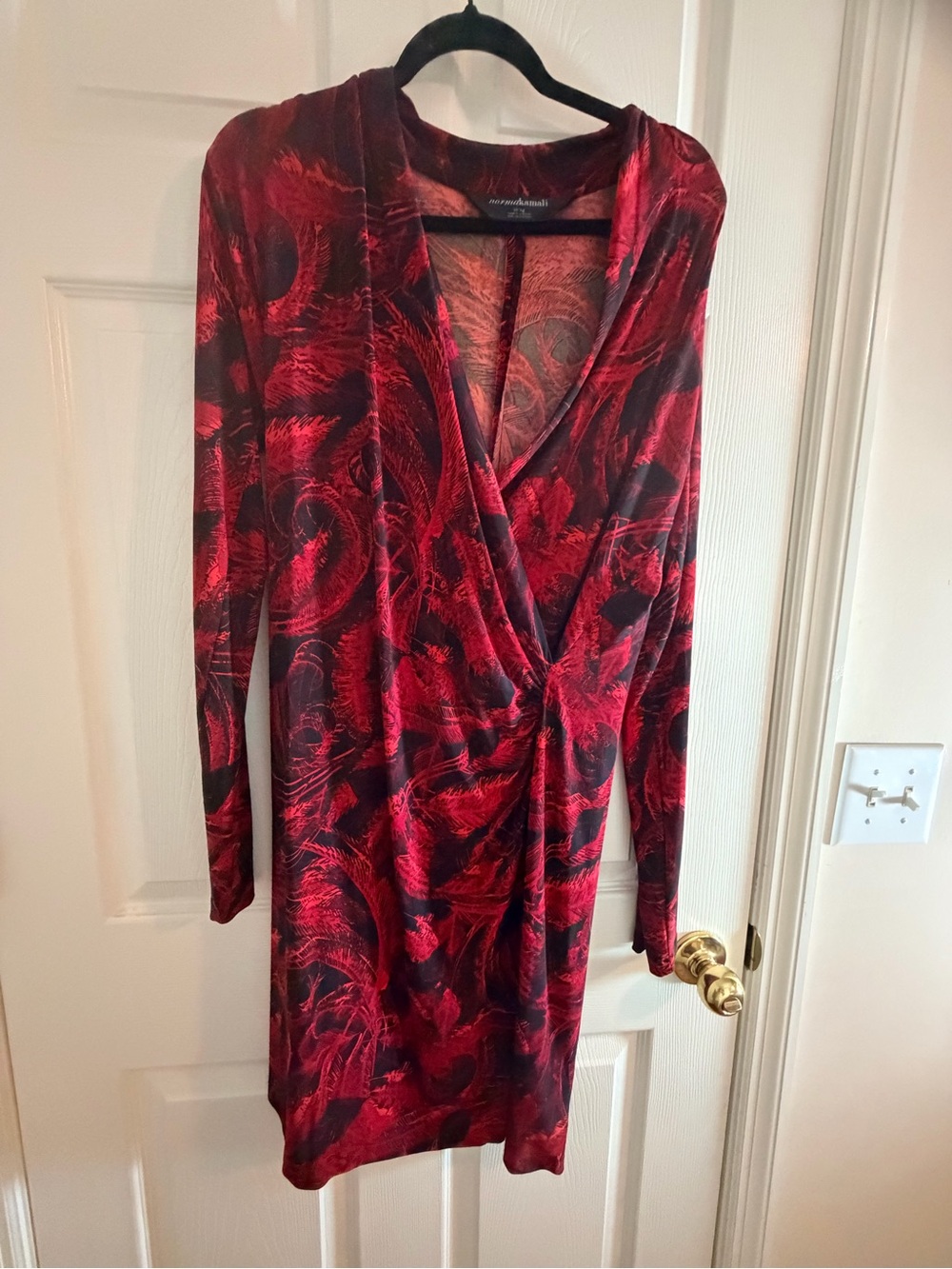 Norma Kamali Red and Black Wrap Midi Dress